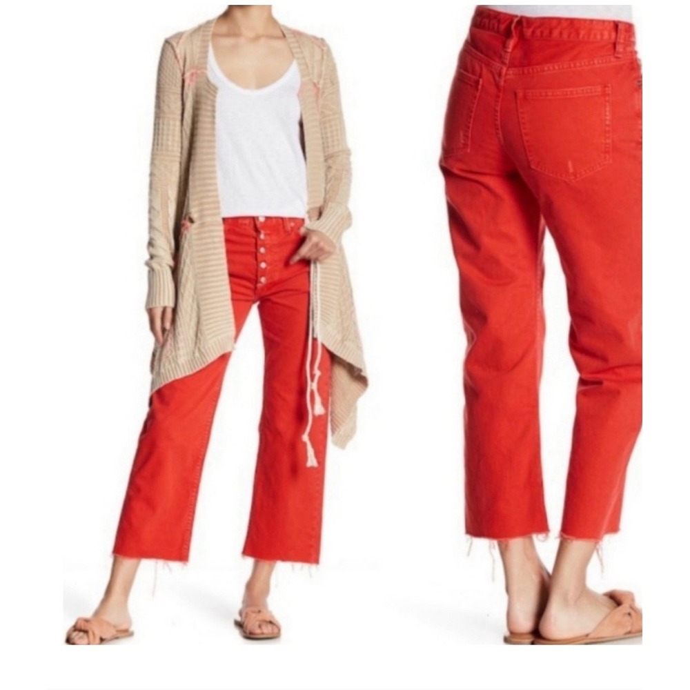 Free People We The Free 28/25" inseam "Rolling On The River" cropped jeans red